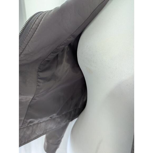 JOU JOU! STORMY GRAY VEGAN LEATHER BIKER/MOTO INSPIRED ZIPPER JACKET, COAT! SZ S - Picture 7 of 12